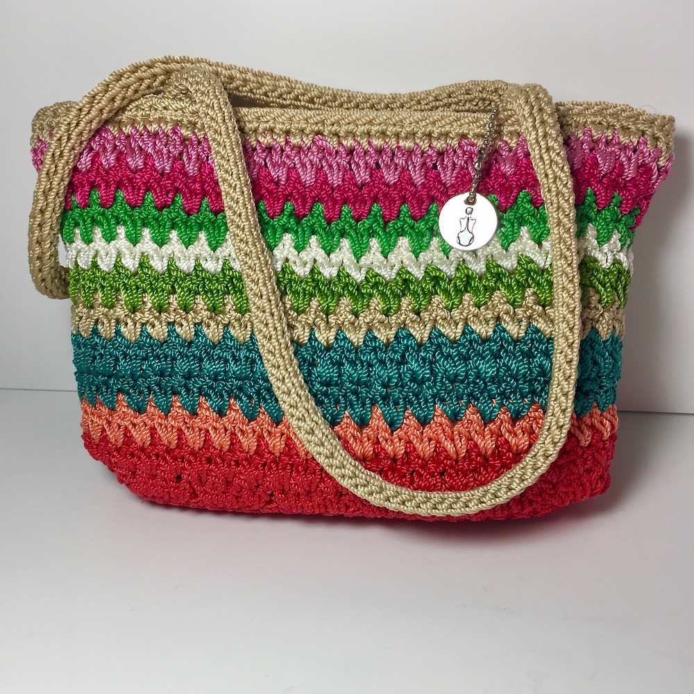 The SAK Rainbow Crochet Small Tote EUC
